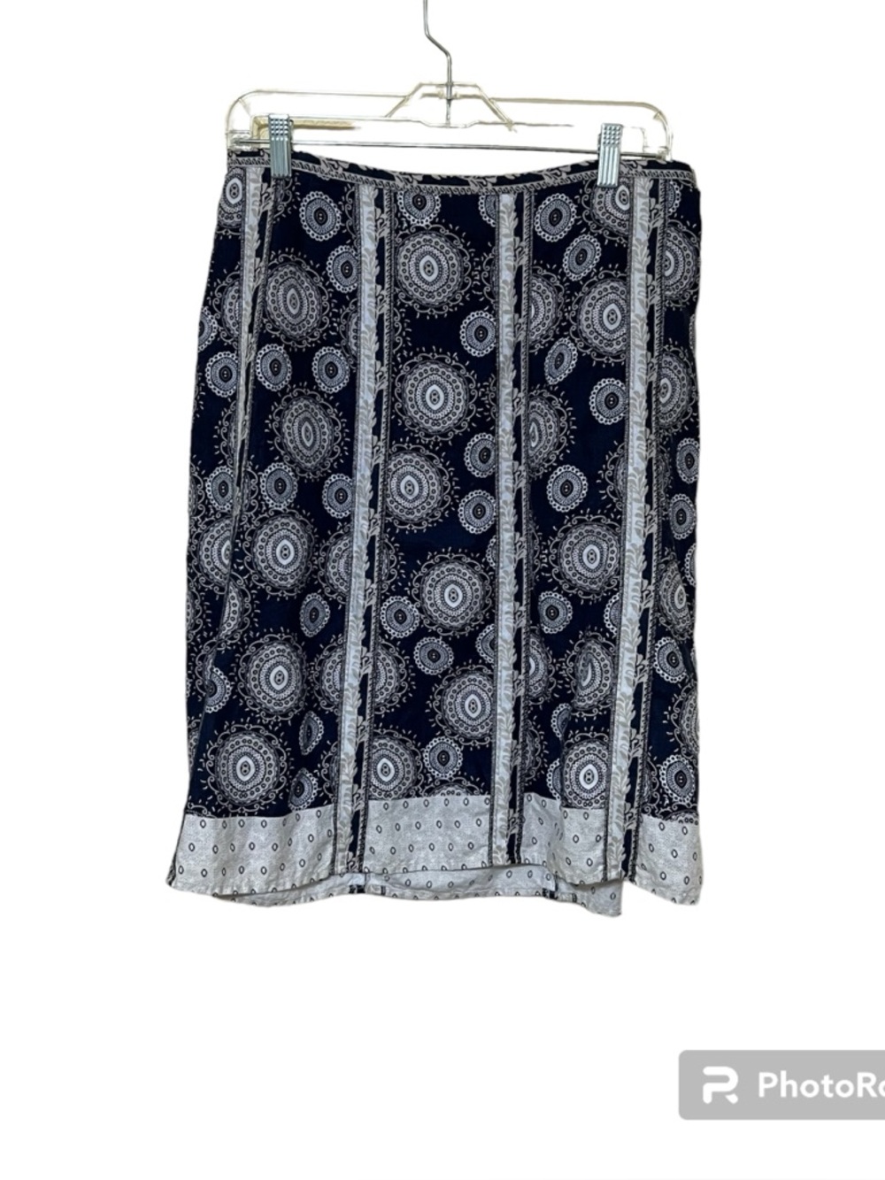 Ann Taylor LOFT 100% Linen‎ Skirt Blue White Medallion Print A-Line Womens 6